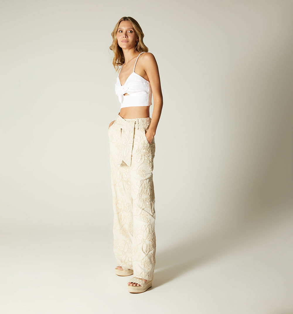 Pantalon palazzo tiro alto con cinturon