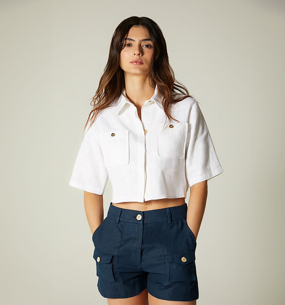 Blusa manga corta con bolsillos