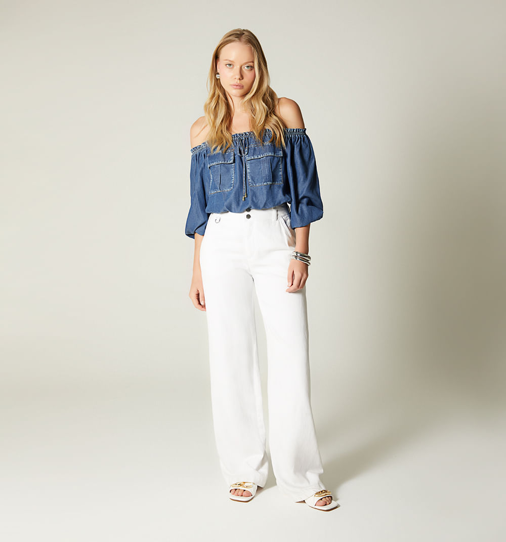 Blusa escote bandeja con bolsillos