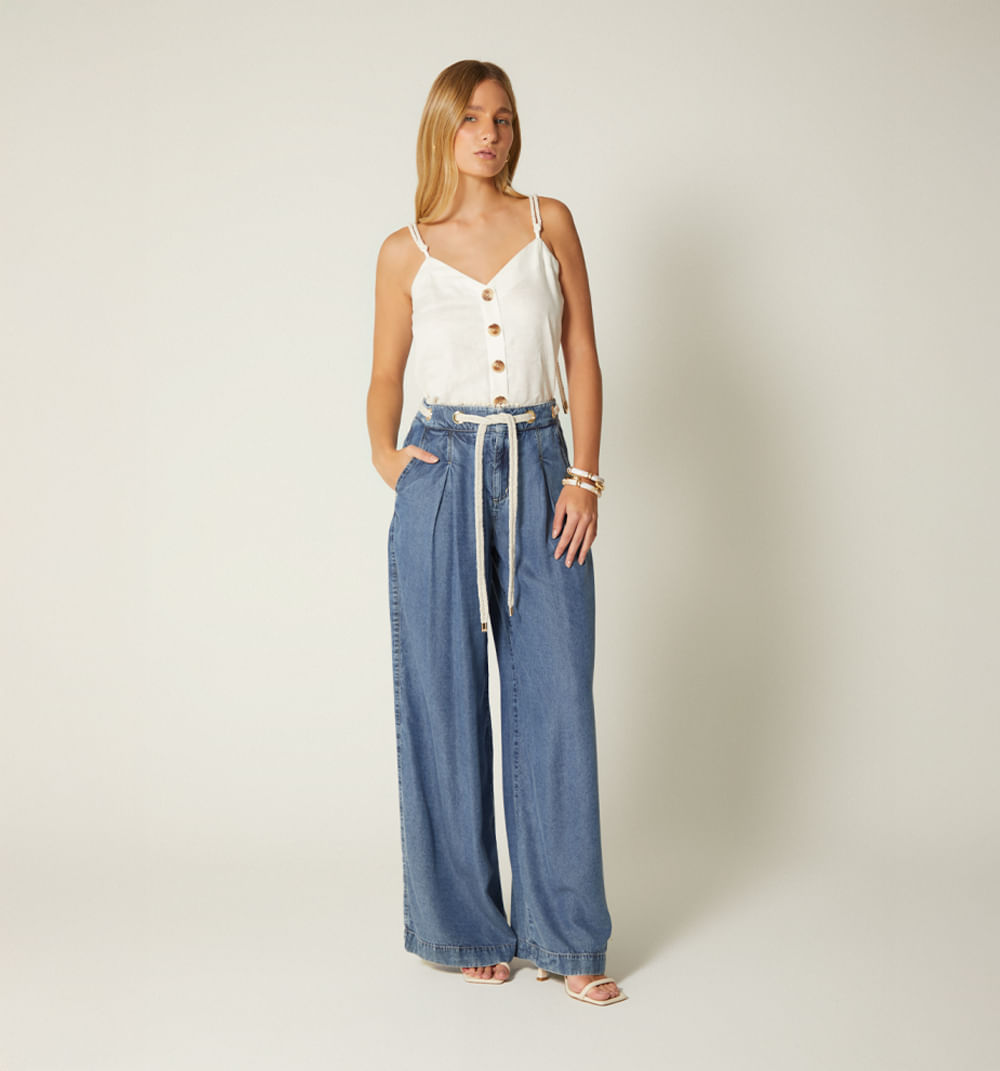 Jean palazo tiro alto ojaletes cordon