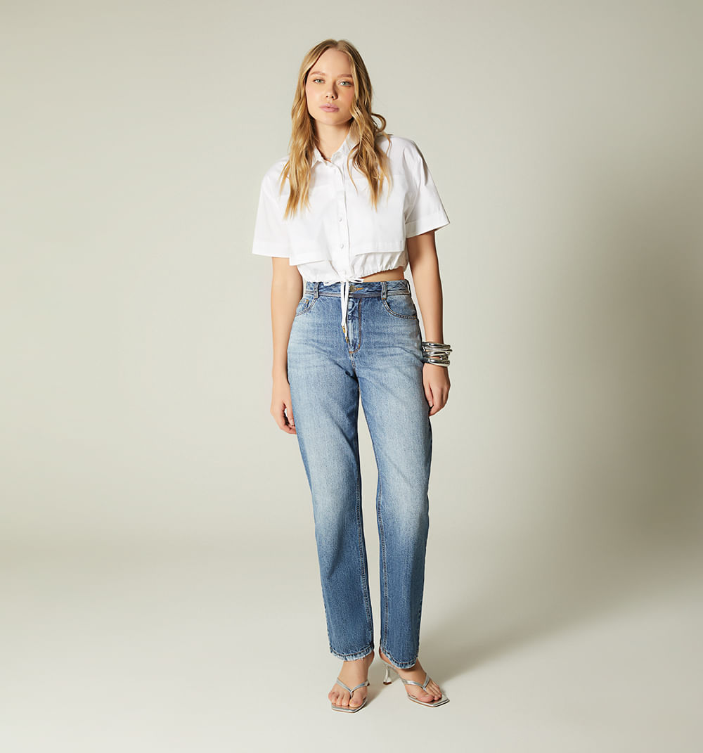 Blusa manga corta  jareta en cintura