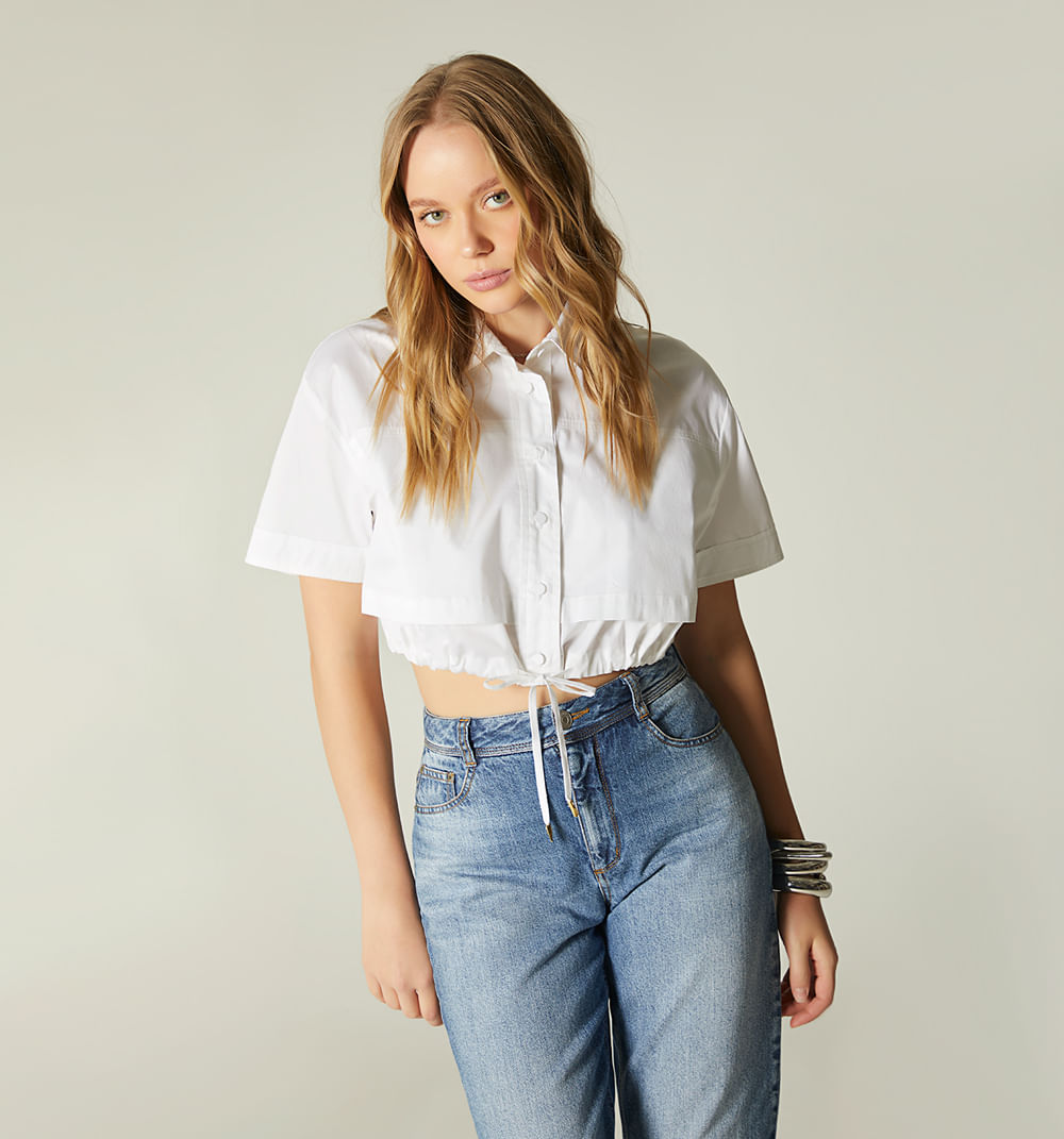 Blusa manga corta  jareta en cintura