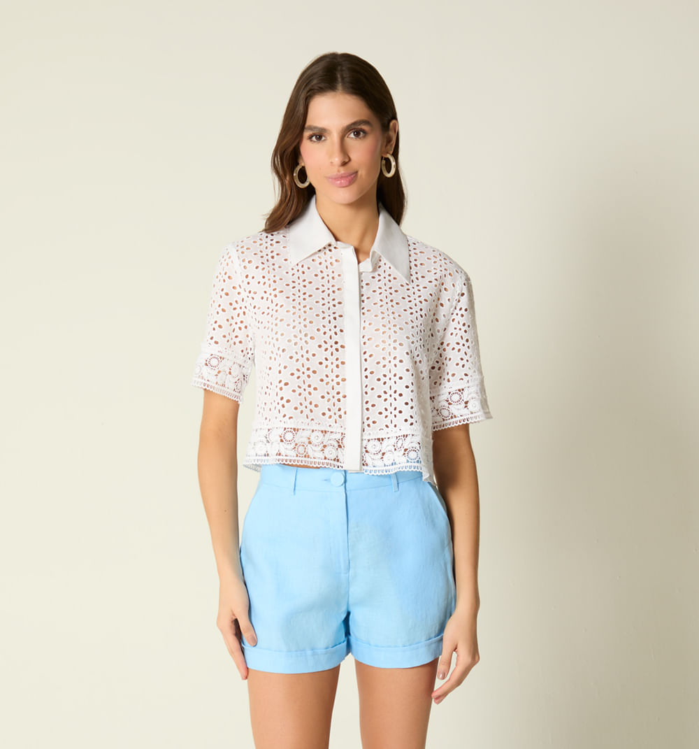 Blusa manga corta encajes