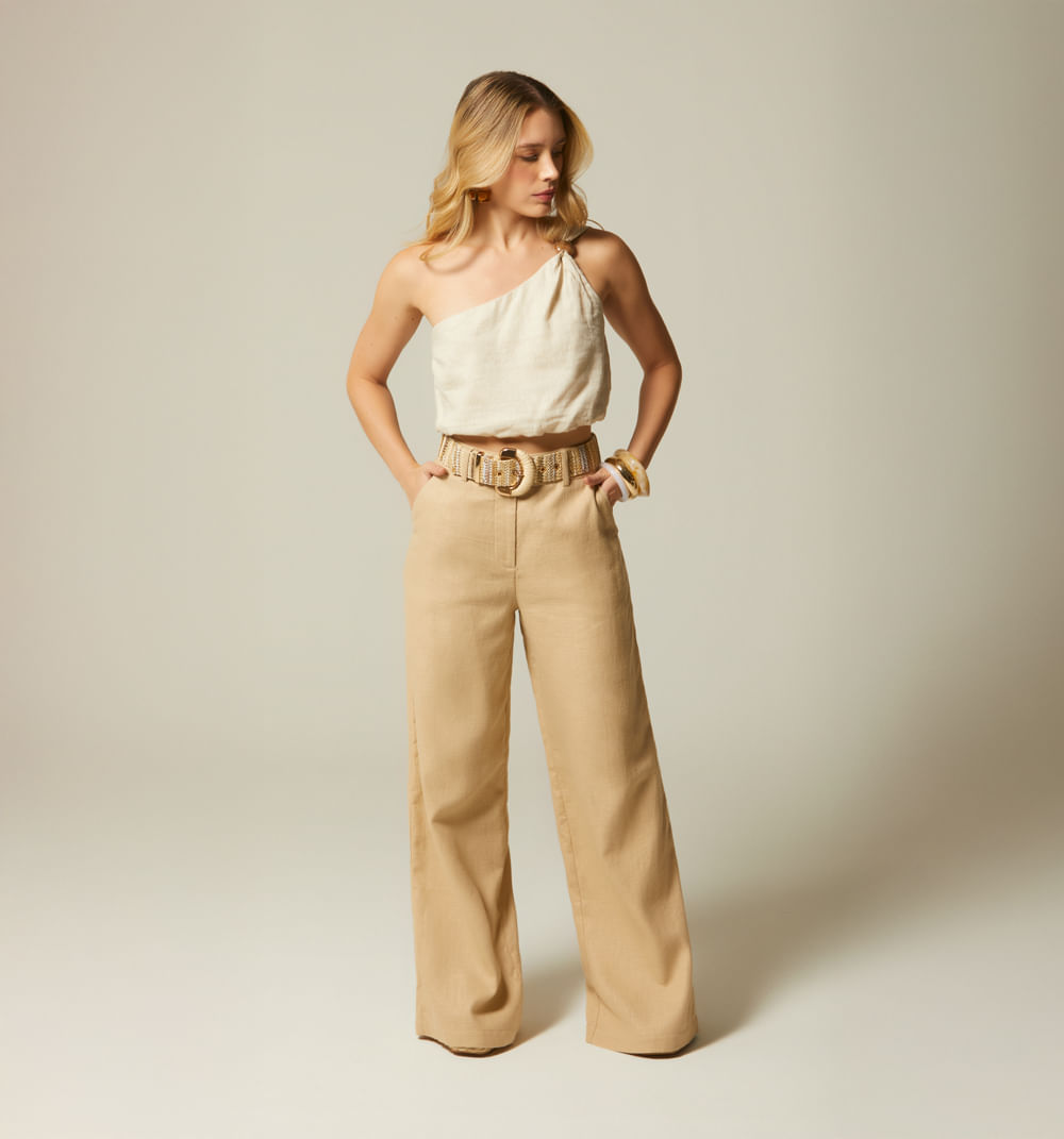 Pantalon palazo tiro alto con correa