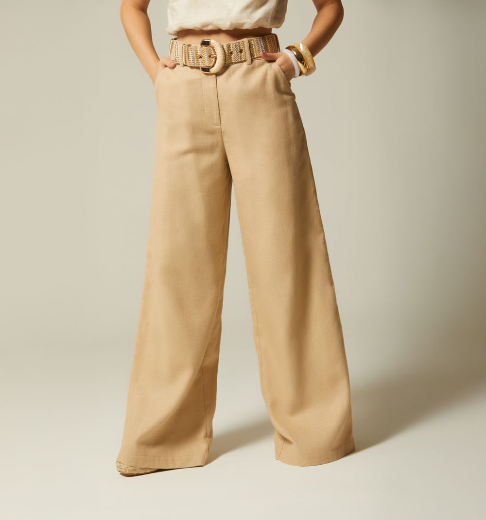 Pantalon palazo tiro alto con correa