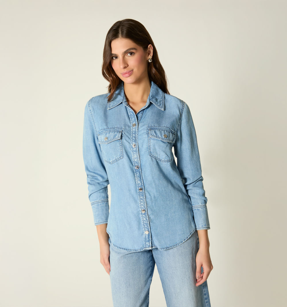 Blusa camisera manga larga para mujer