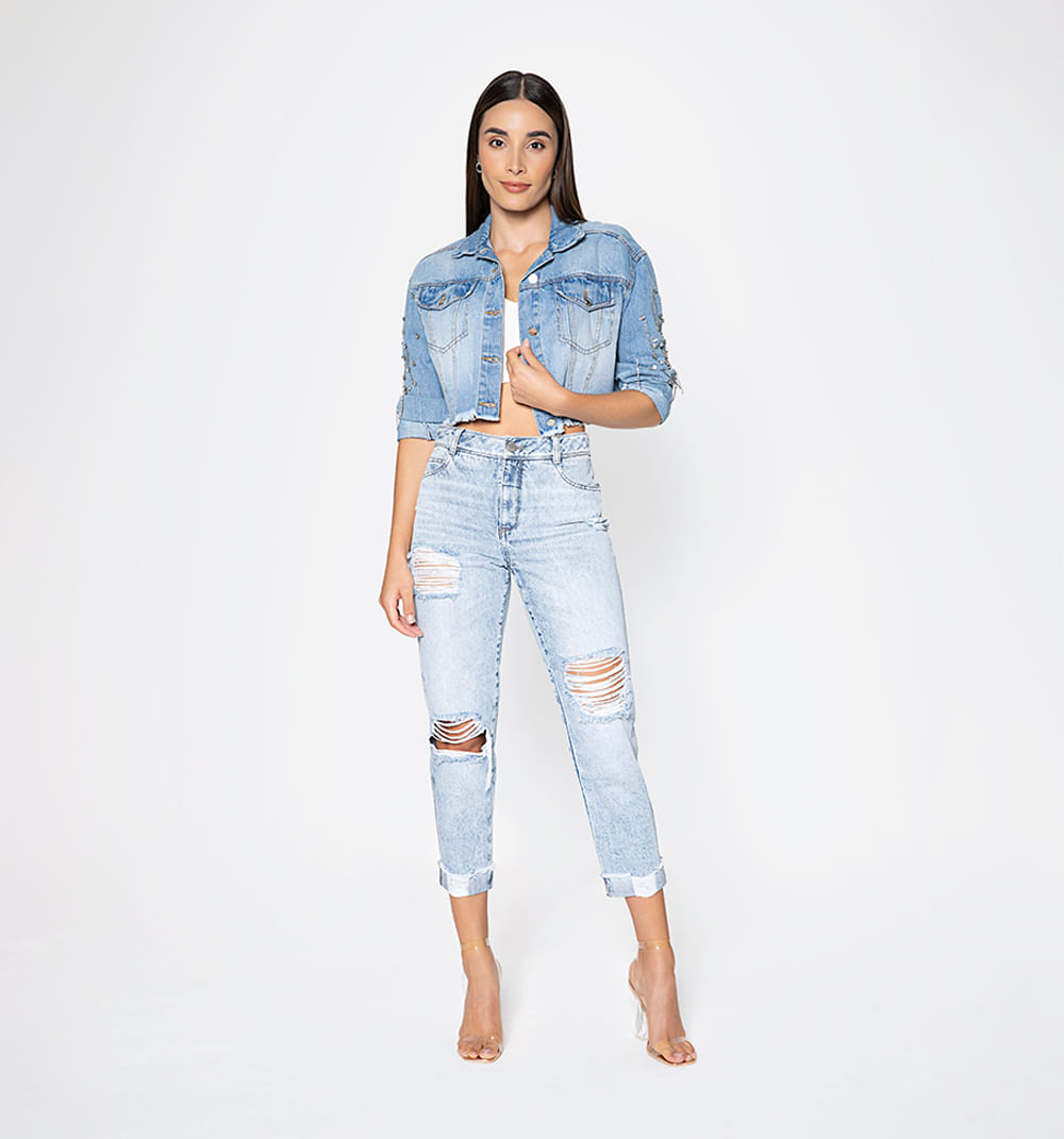 Chaqueta denim dos bolsillos con cristal