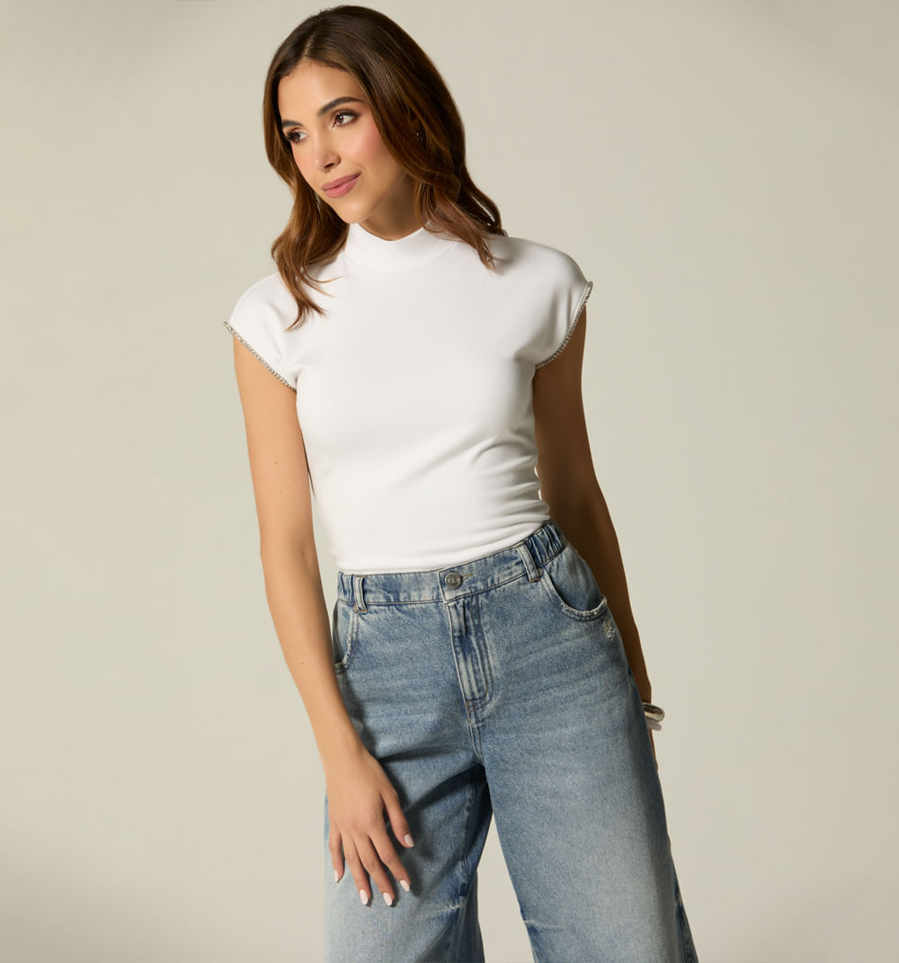 Blusa manga rodada cuello alto