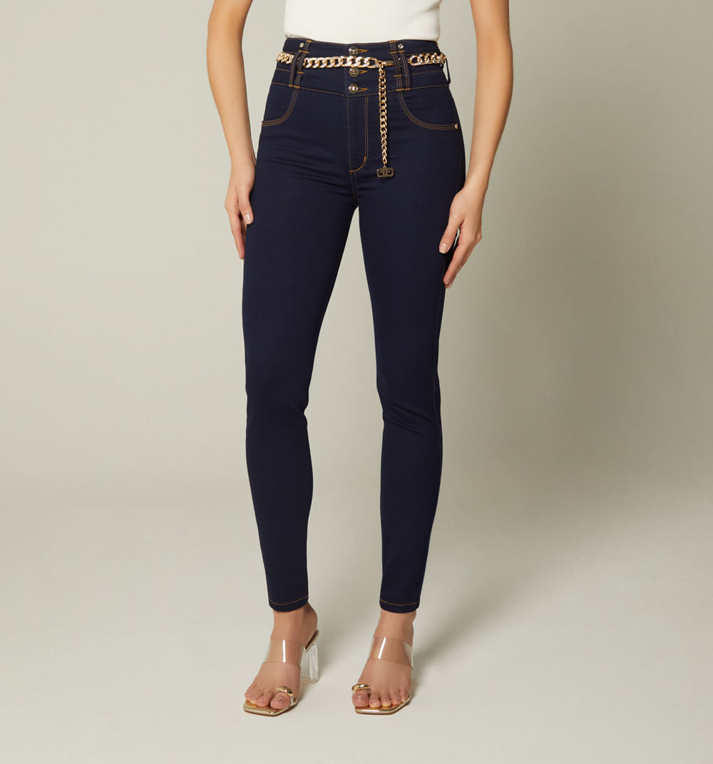 Jean ultraslim tiro alto con cadena
