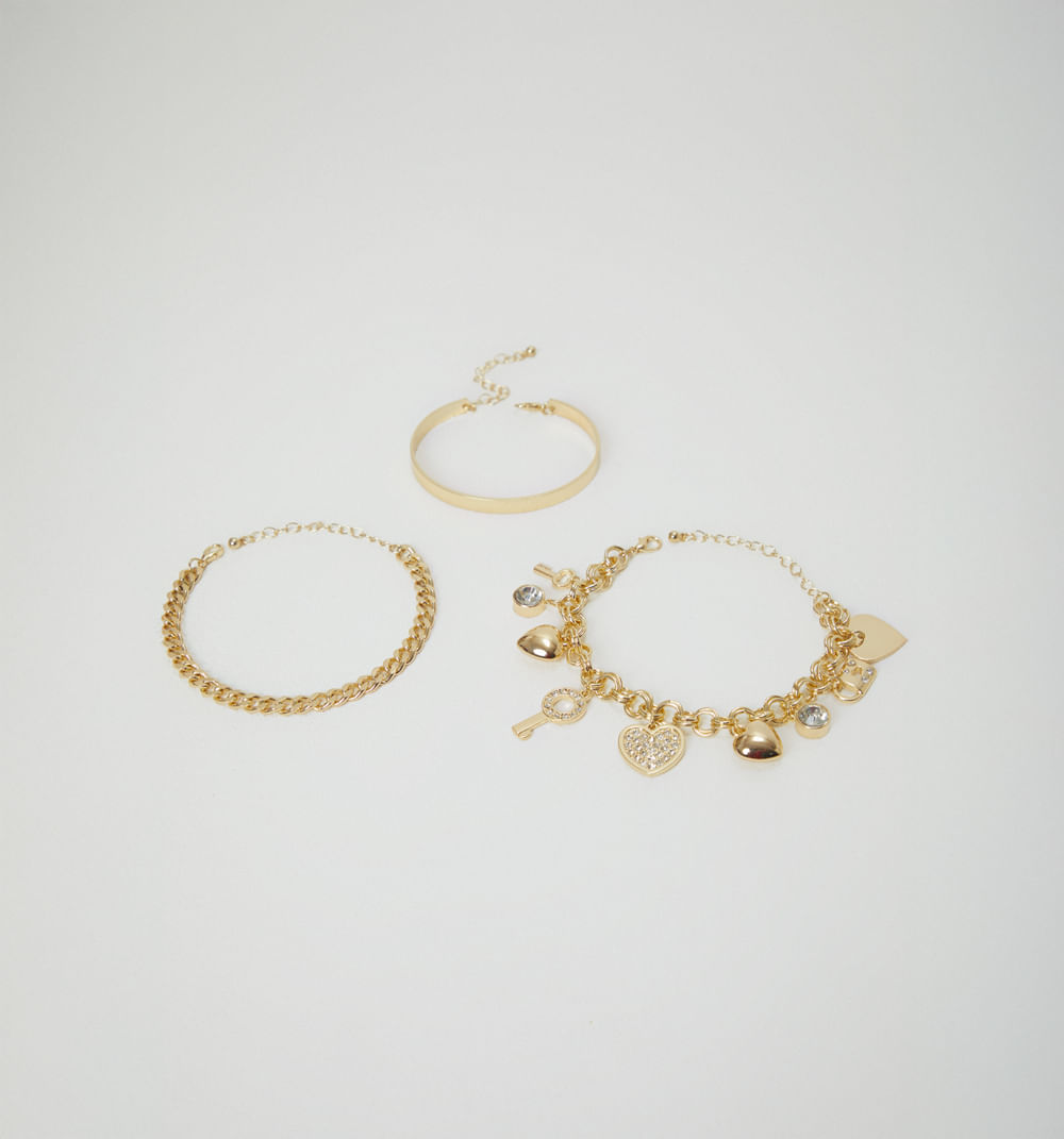 Pulsera aro, cadena dijes set x3