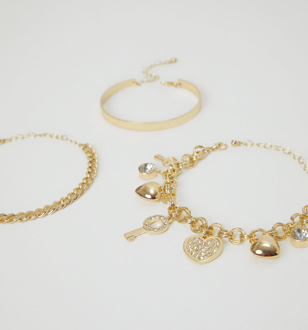Pulsera aro, cadena dijes set x3