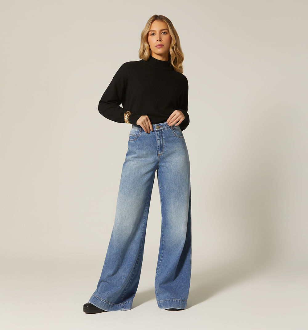 Jean  palazo tiro alto cinco bolsillos