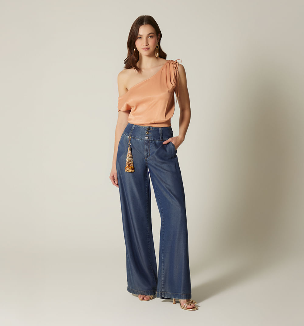 Jean palazo tiro super alto con borla