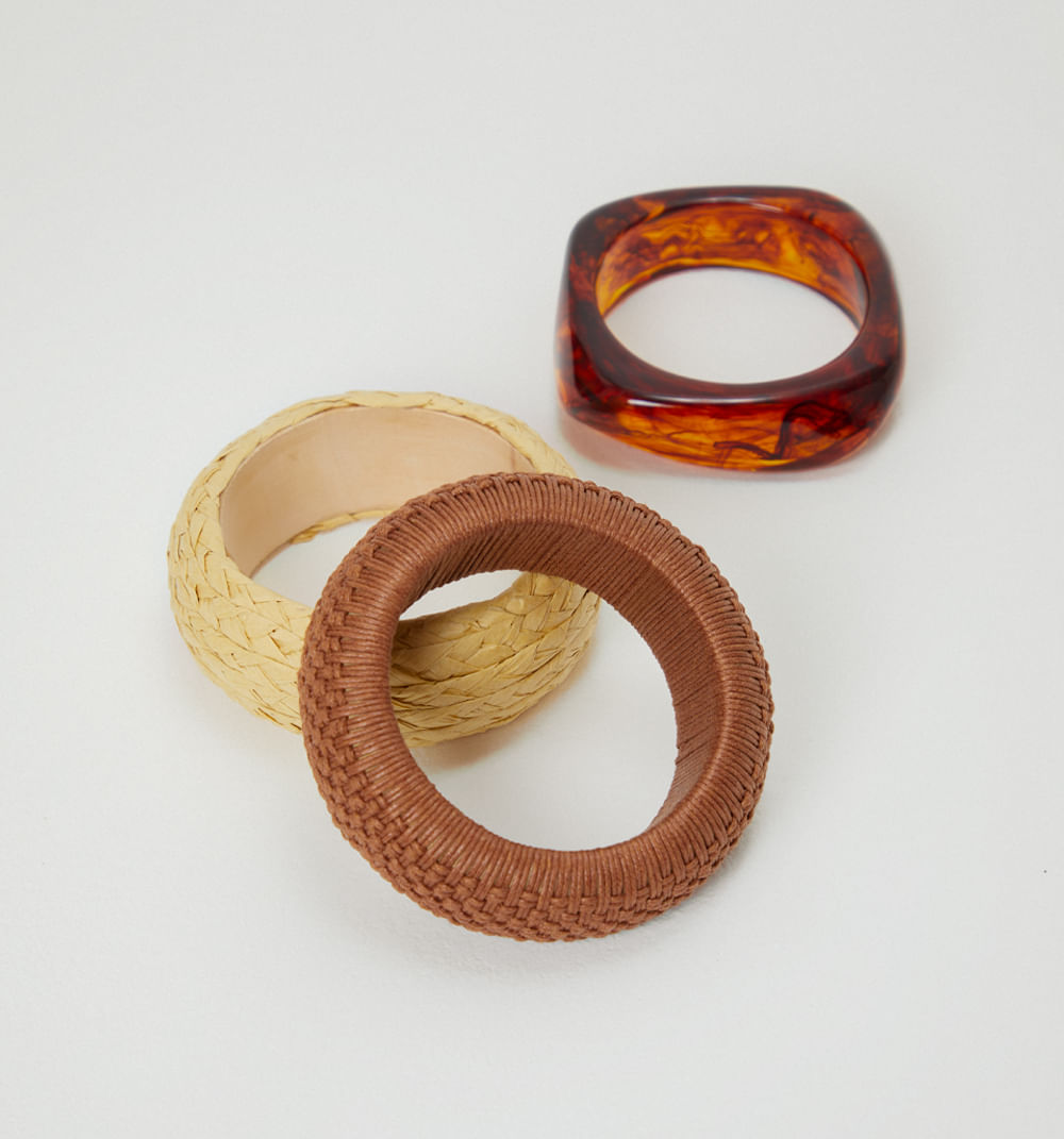 Brazalete maxi tejido y resina set x3