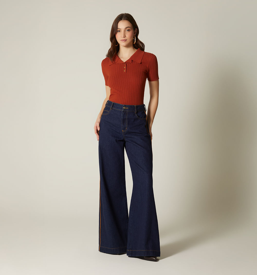 Jean palazo tiro super alto con cortes