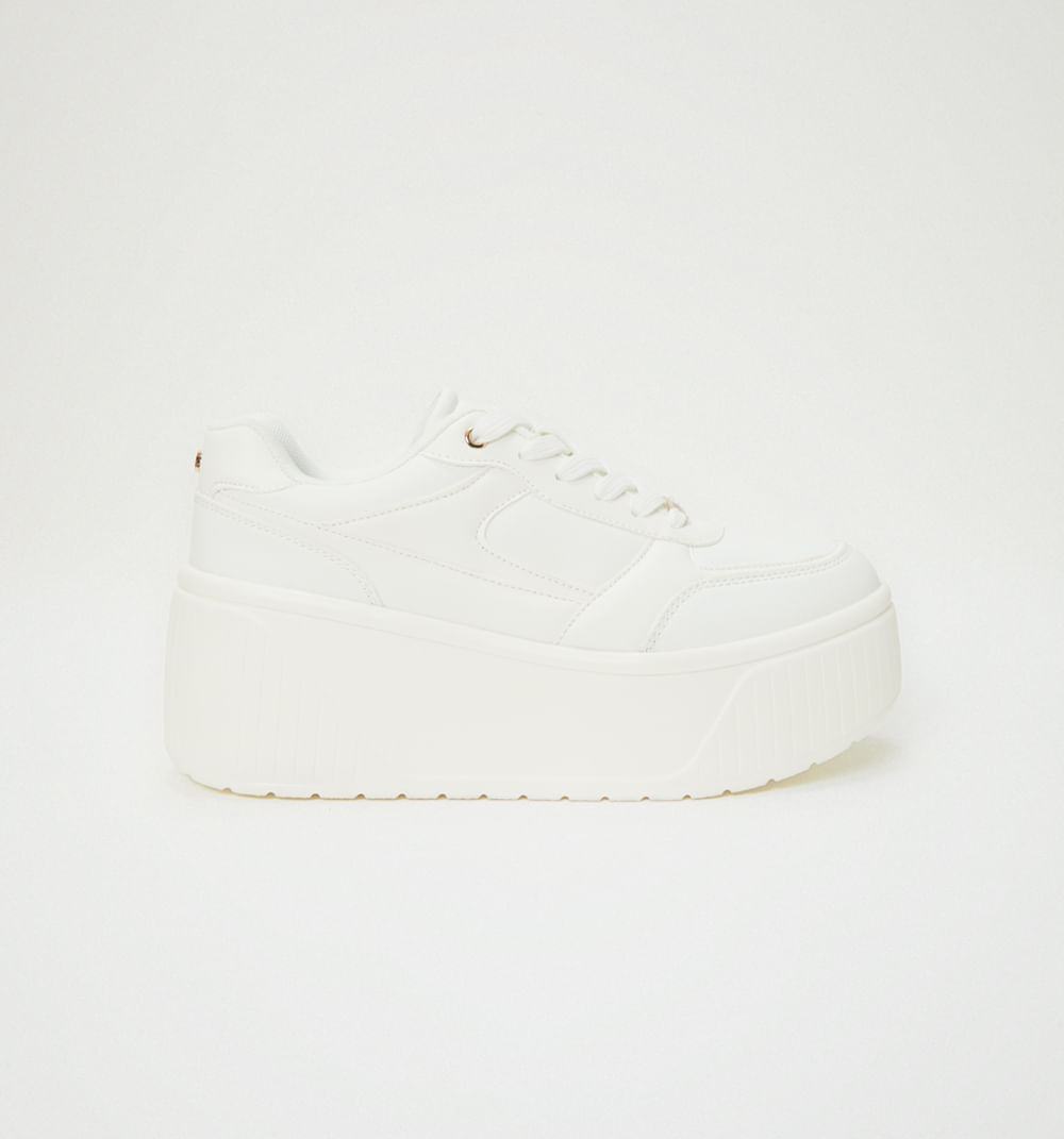 Tenis pataforma blanco con cortes a tono