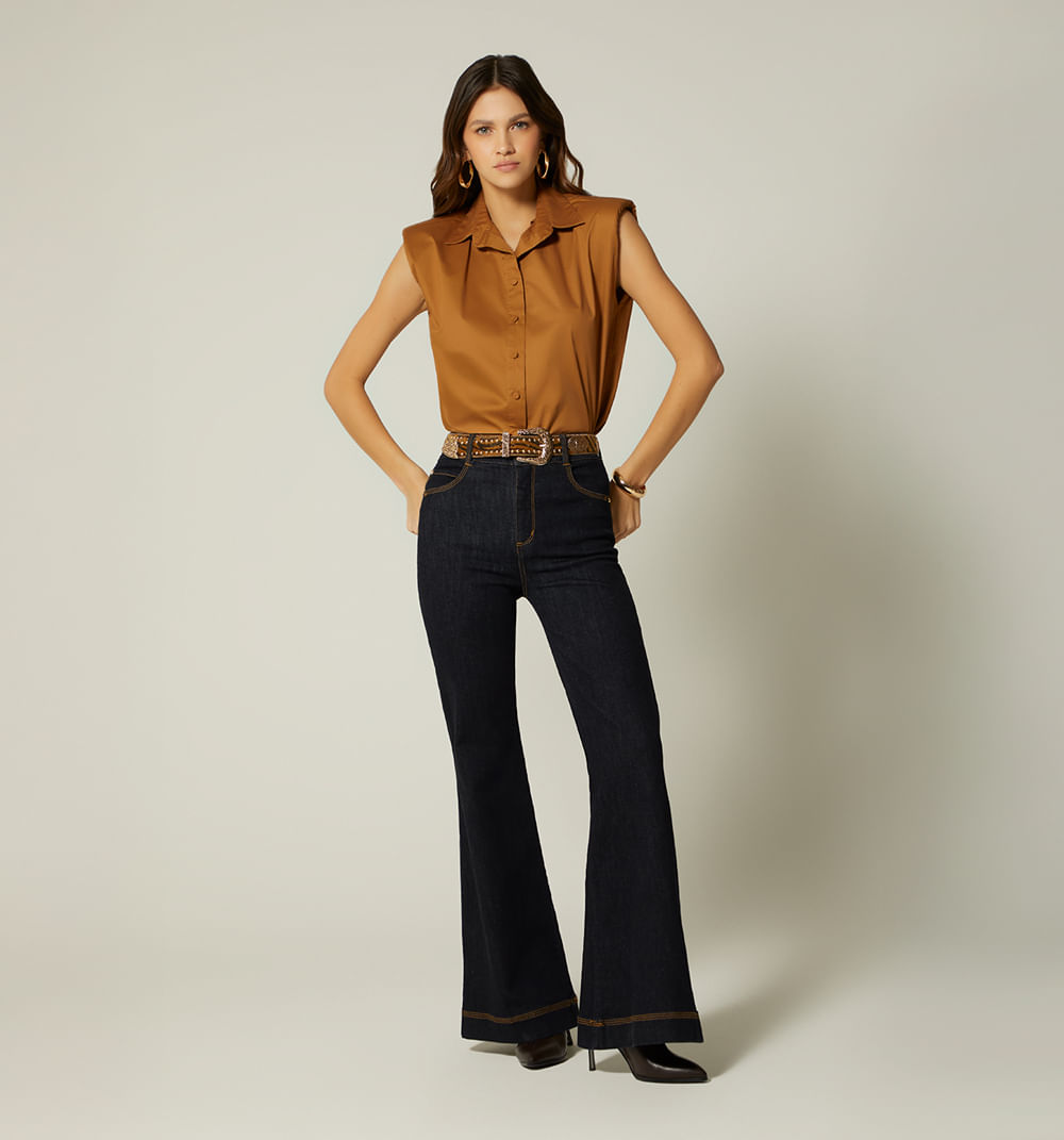 Jean campana tiro alto cinco bolsillos