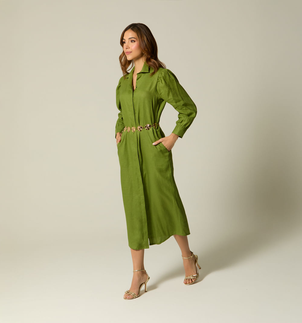 Vestido midi tipo camisero manga 3/4