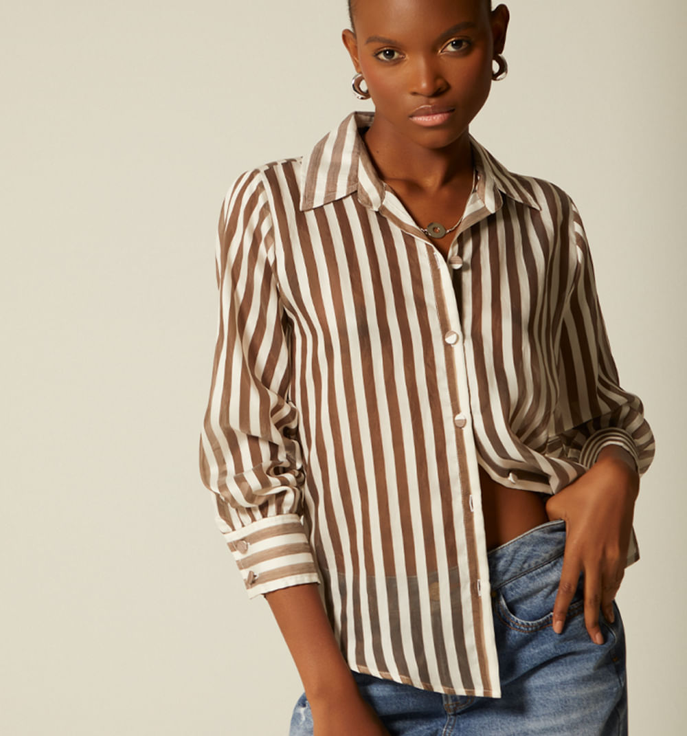 Blusa camisera manga larga de rayas