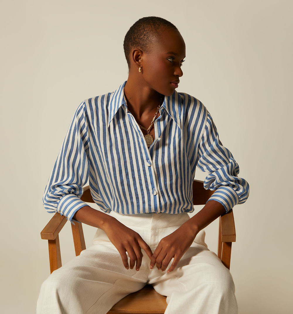 Blusa camisera manga larga de rayas