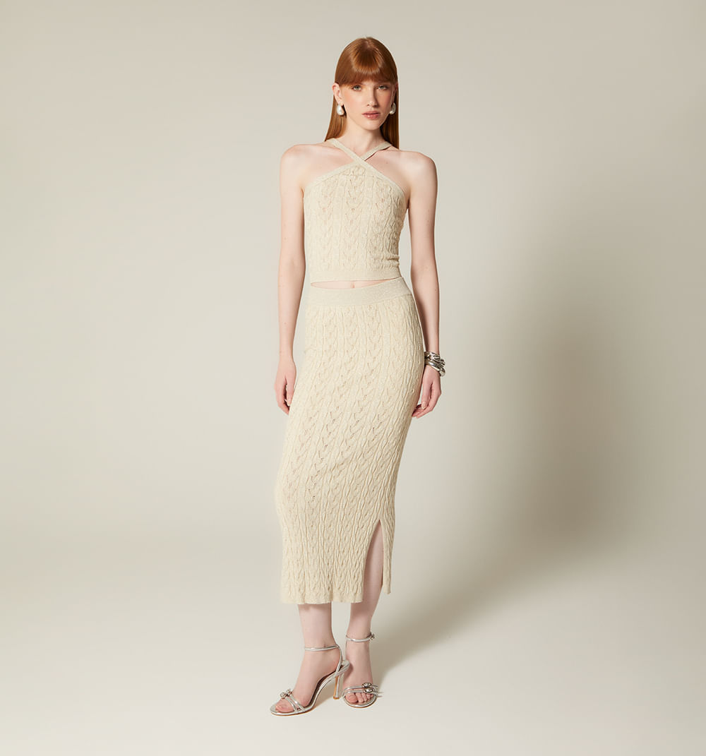 Falda larga tejida con lurex