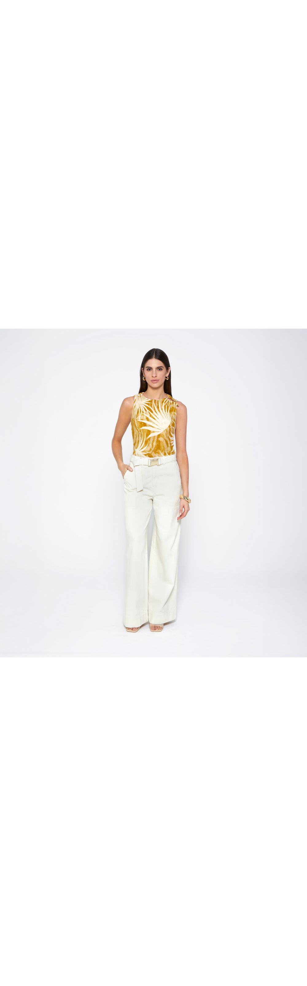 Jean palazo tiro alto cinturon costuras